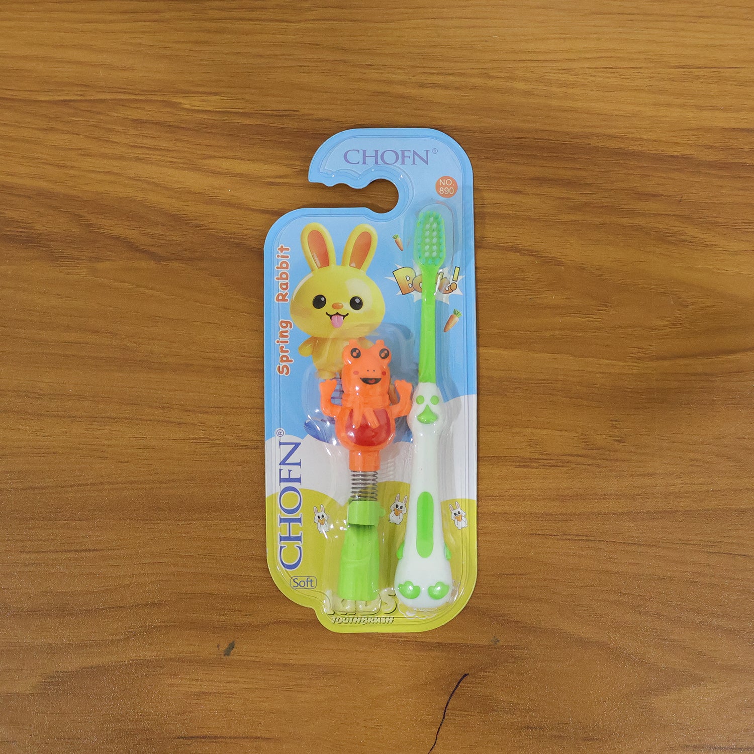 Kids Cartoon Spring Frog Toy With Toothbrush Set (2 Pc Set)